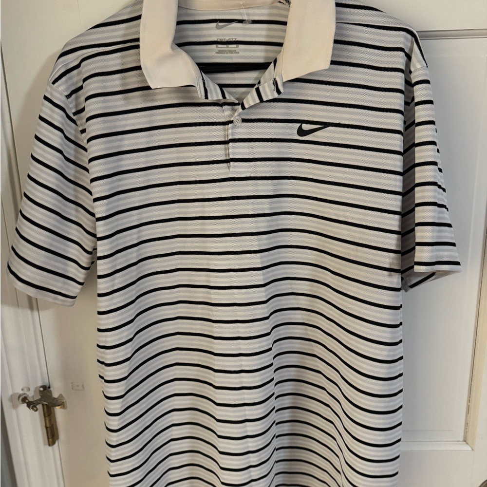 Nike Men's Polo Shirt with Black and White Stripes